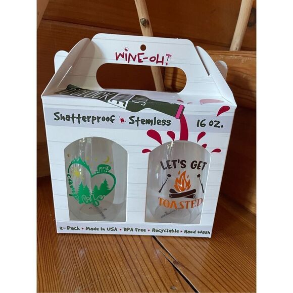 Wine-Oh Lit - Toasted 16-Ounce Stemless Wine Glasses, Set of 2 - Picture 1 of 3